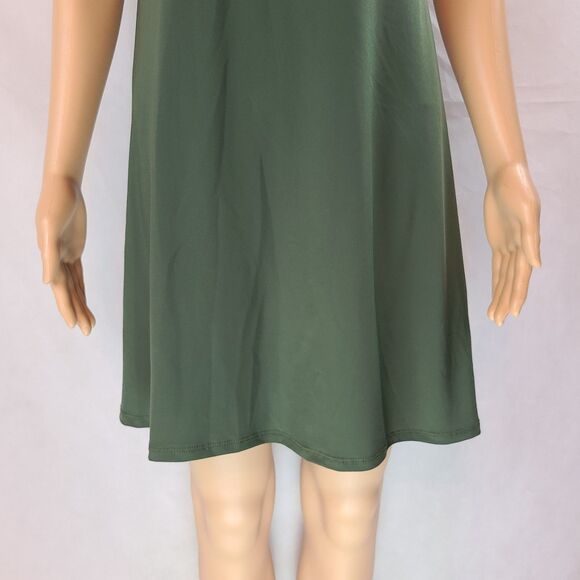 New NICOLE MILLER (S) Olive Green Jersey Sleeveless with Ruffle Trim Mini Dress - Picture 3 of 11